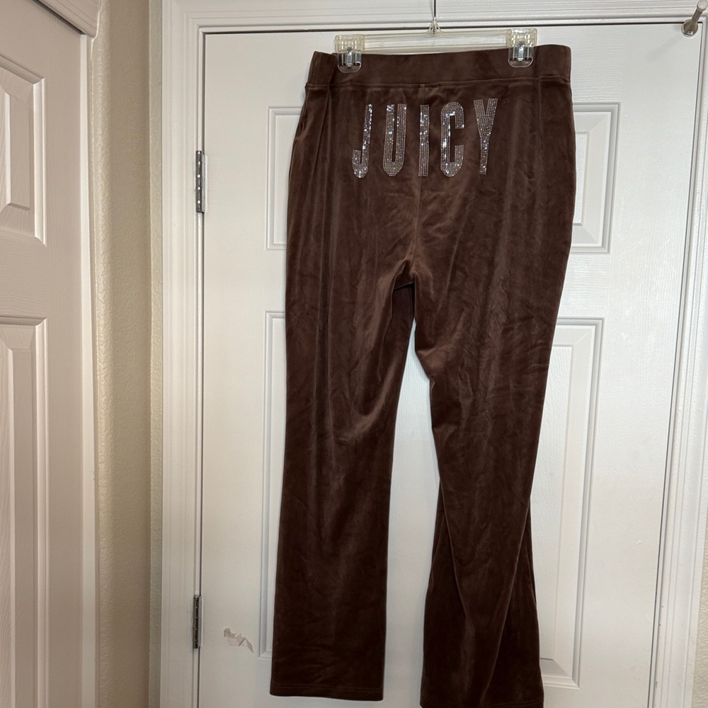 JUICY by Juicy Couture chocolate Velour Track Pants, JUICY logo in Crystals!L